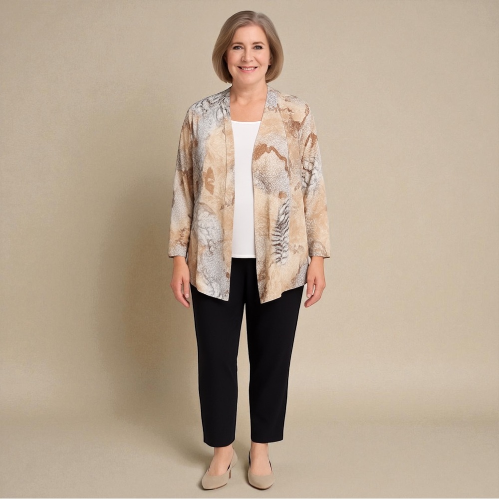 Alfred Dunner Woman 2X Lightweight Open-Front Cardigan – Neutral Snake Print